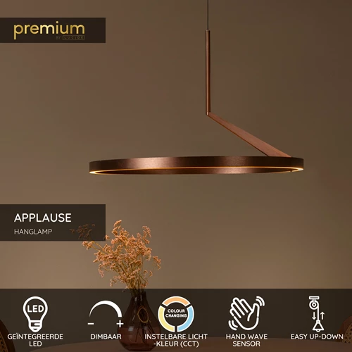 Lucide APPLAUSE - Hanglamp - Ø 60 cm - LED Dimb. - CCT - 1x32W 2700K/4000K - Handbewegingssensor - Koffie | Premium - USP